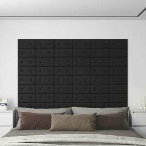 vidaXL Panele ścienne, 12 szt., czarne, 30x15 cm, sztuczna skóra obraz
