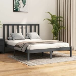 vidaXL Rama łóżka, szara, lite drewno sosnowe, 140x200 cm obraz