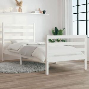 vidaXL Rama łóżka, lite drewno sosnowe, 90x200 cm, biała obraz