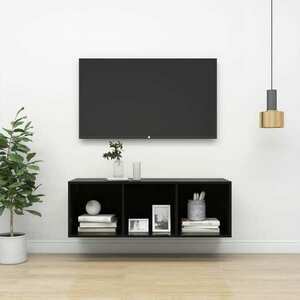 vidaXL Wisząca szafka pod TV, wysoki połysk, czarna, 37x37x107 cm obraz