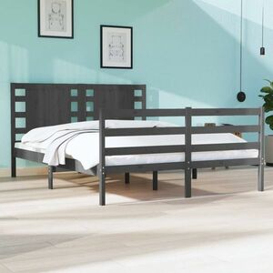 vidaXL Rama łóżka, szara, lite drewno sosnowe, 140 x 200 cm obraz