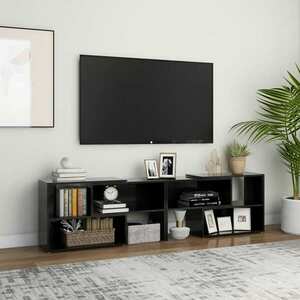 vidaXL Szafka pod TV, czarna, wysoki połysk, 149x30x52 cm obraz