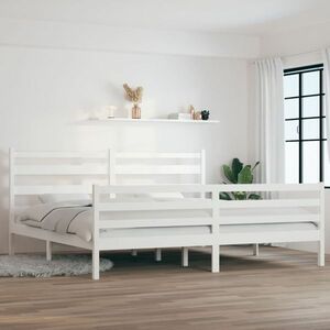 vidaXL Rama łóżka, lite drewno sosnowe, 200 x 200 cm, biała obraz