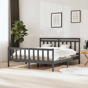 vidaXL Rama łóżka z litego drewna sosnowego, szara, 160 x 200 cm obraz
