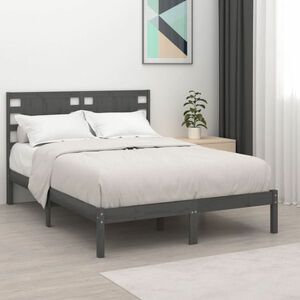 vidaXL Rama łóżka, szara, lite drewno sosnowe, 140 x 190 cm obraz