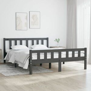 vidaXL Rama łóżka, szara, lite drewno, 140 x 190 cm obraz