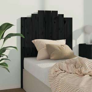 vidaXL Wezgłowie łóżka, czarne, 81x4x110 cm, lite drewno sosnowe obraz