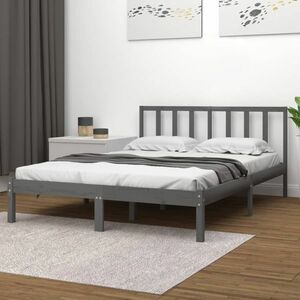 vidaXL Rama łóżka, szara, lite drewno sosnowe, 160 x 200 cm obraz