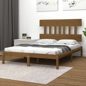 vidaXL Rama łóżka, lite drewno sosnowe, miodowy brąz, 135x190 cm obraz