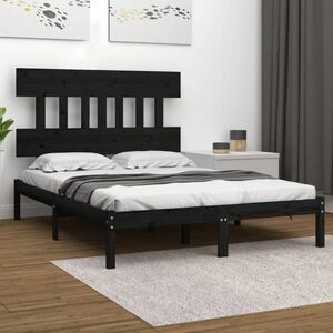 vidaXL Rama łóżka, lite drewno, czarna, 135x190 cm, 4FT6, podwójna obraz