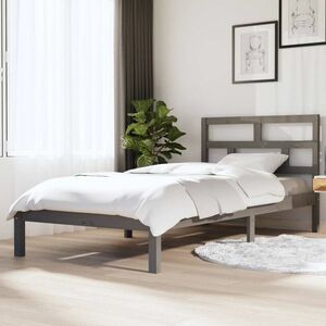 vidaXL Rama łóżka, szara, lite drewno sosnowe, 100 x 200 cm obraz