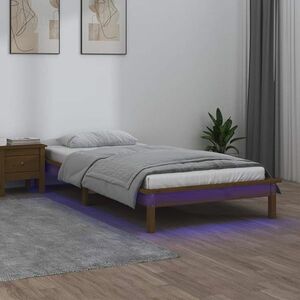 vidaXL Rama łóżka z LED, miodowy brąz, 90x200 cm, lite drewno obraz