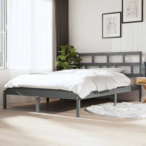 vidaXL Rama łóżka, szara, lite drewno sosnowe, 140x190 cm obraz