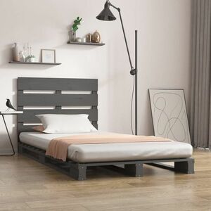 vidaXL Rama łóżka, szara, 100 x 200 cm, lite drewno sosnowe obraz