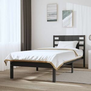 vidaXL Rama łóżka, szara, lite drewno sosnowe, 90x200 cm obraz