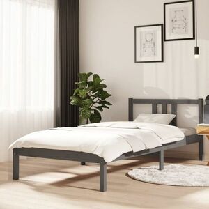 vidaXL Rama łóżka, szara, lite drewno, 90 x 200 cm obraz