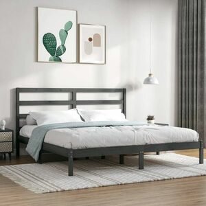 vidaXL Rama łóżka, szara, lite drewno sosnowe, 200 x 200 cm obraz