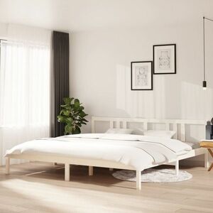 vidaXL Rama łóżka, biała, lite drewno, 200 x 200 cm obraz