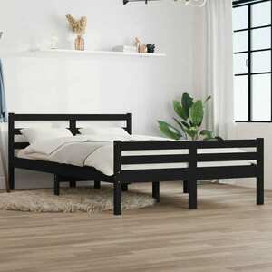 vidaXL Rama łóżka, czarna, lite drewno, 135x190 cm, podwójna obraz