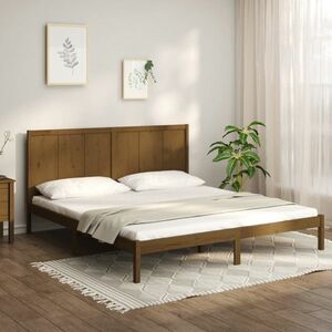 vidaXL Rama łóżka, miodowy brąz, lite drewno sosnowe, 200 x 200 cm obraz