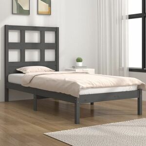 vidaXL Rama łóżka, szara, 90 x 200 cm, lite drewno sosnowe obraz