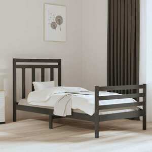 vidaXL Rama łóżka, szara, lite drewno, 100 x 200 cm obraz