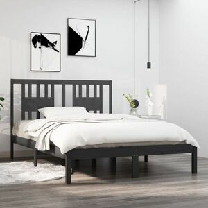 vidaXL Rama łóżka, szara, lite drewno sosnowe, 120 x 200 cm obraz