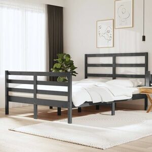 vidaXL Rama łóżka, szara, lite drewno sosnowe, 140x190 cm obraz