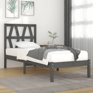 vidaXL Rama łóżka, szara, lite drewno sosnowe, 90 x 200 cm obraz