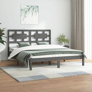 vidaXL Rama łóżka, szara, lite drewno sosnowe, 120x200 cm obraz