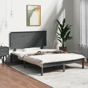 vidaXL Rama łóżka, szara, lite drewno sosnowe, 140x200 cm obraz