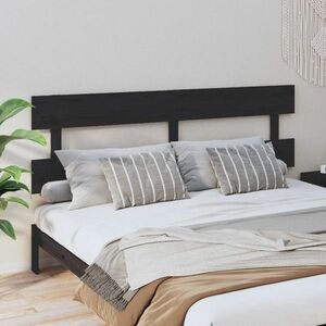 vidaXL Wezgłowie łóżka, czarne, 204x3x81 cm, lite drewno sosnowe obraz