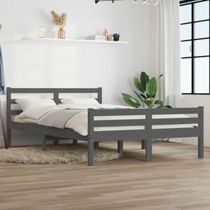vidaXL Rama łóżka, szara, lite drewno, 140 x 200 cm obraz