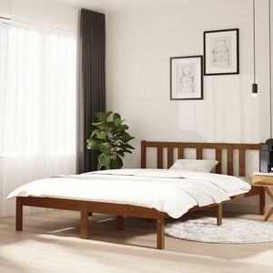 vidaXL Rama łóżka, miodowy brąz, lite drewno, 135x190 cm, podwójna obraz