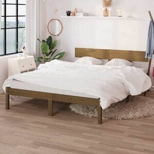 vidaXL Rama łóżka, miodowy brąz, lite drewno sosnowe, 140x190 cm obraz