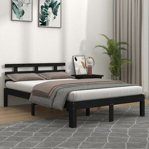 vidaXL Rama łóżka, czarna, lite drewno, 140x200 cm obraz
