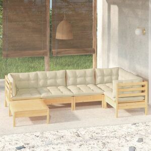 vidaXL 6-cz. zestaw wypoczynkowy do ogrodu, kremowe poduszki, sosnowy obraz