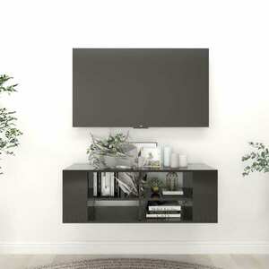 vidaXL Wisząca szafka pod TV, czarna, wysoki połysk, 102x35x35 cm obraz