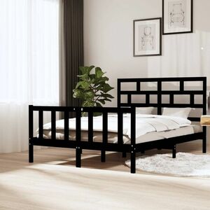 vidaXL Rama łóżka, czarna, lite drewno sosnowe, 160 x 200 cm obraz