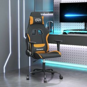 vidaXL Fotel gamingowy, z masażem, czarno-pomarańczowy, tkanina obraz