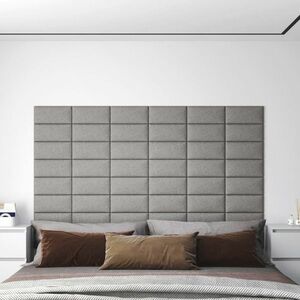 vidaXL Panele ścienne, 12 szt., jasnoszare, 30x15 cm, tkanina, 0, 54 m² obraz