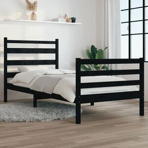 vidaXL Rama łóżka, lite drewno sosnowe, 90x200 cm, czarna obraz