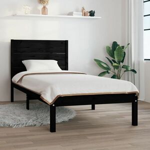 vidaXL Rama łóżka, czarna, lite drewno sosnowe, 90x200 cm obraz