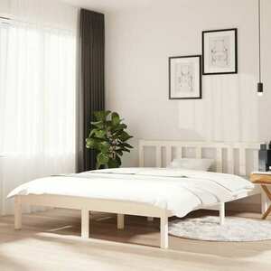 vidaXL Rama łóżka, biała, lite drewno, 140 x 190 cm obraz