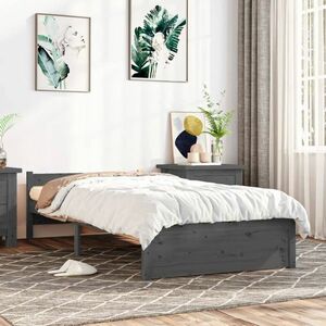 vidaXL Rama łóżka, szara, lite drewno, 90 x 200 cm obraz