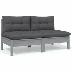 vidaXL 2-osobowa sofa ogrodowa z poduszkami, szara, drewno sosnowe obraz