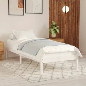 vidaXL Rama łóżka z litego drewna sosnowego, biała, 100 x 200 cm obraz