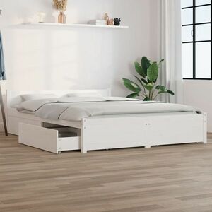 vidaXL Rama łóżka z szufladami, biała, 140x190 cm obraz