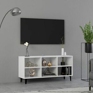 vidaXL Szafka TV, metalowe nóżki, biała, wysoki połysk, 103, 5x30x50 cm obraz
