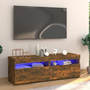 vidaXL Szafka pod TV z oświetleniem LED, przydymiony dąb, 120x35x40 cm obraz